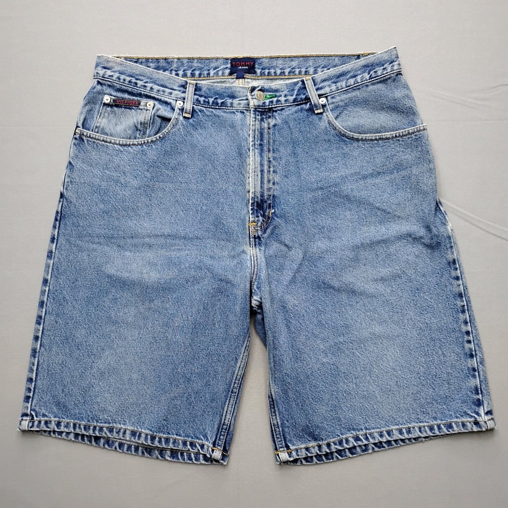 Tommy Jeans Mens 38 Blue Denim Shorts Y2K Relaxed Fit Medium Wash Jorts